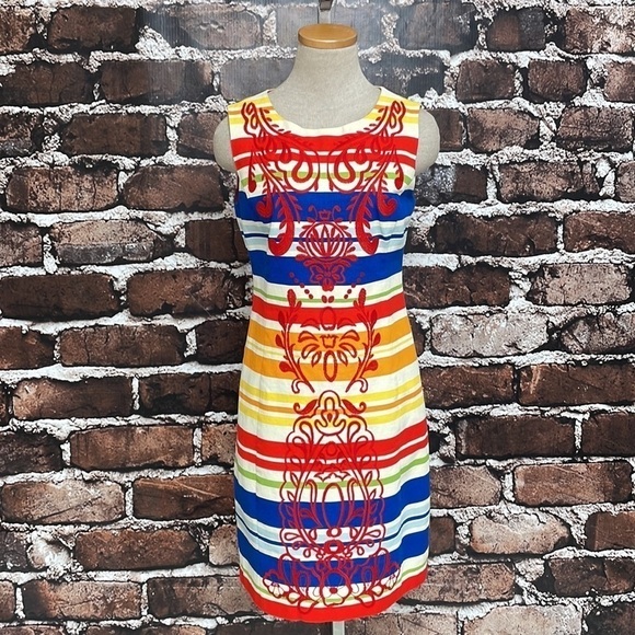 Anthropologie Tabitha Dress Banded Totem Stripes Embroidered Sheath Size 4 - Picture 16 of 16